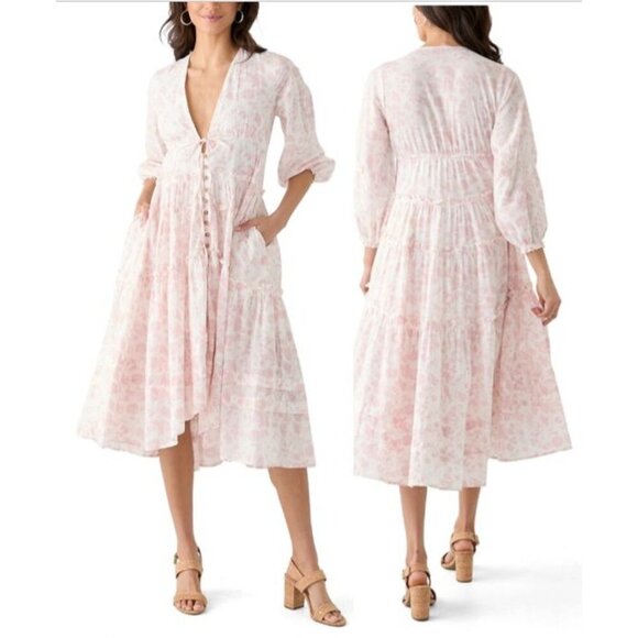 Free People Dresses & Skirts - Free People NEW Pappiet Midi Dress Ivory Pink Med Floral Boho READ Cottagecore